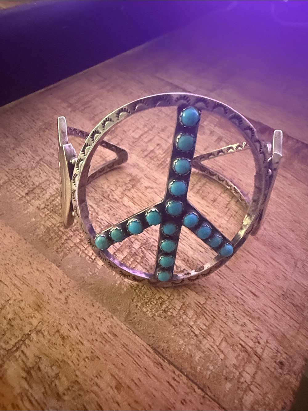 Turquoise Peace Sign Statement Cuff Bracelet - Picture 10 of 11